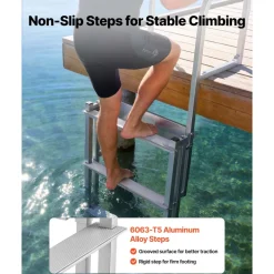 VEVOR Retractable Dock Ladder, 4 Steps, Aluminum Alloy Pontoon Boat Swim Ladder with Auto-Lift Float, Non-Slip Wide Steps, 500 lbs Weight Capacity, Adjustable Height, for Lake Pool Marine Boarding