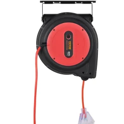 VEVOR Retractable Extension Cord Reel, 80 FT, Heavy Duty 12AWG/3C SJTOW Retractable Power Cord with Lighted Triple Tap Outlet, 15 Amp Circuit Breaker 180° Swivel Bracket for Ceiling or Wall Mount