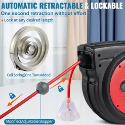 VEVOR Retractable Extension Cord Reel, 80 FT, Heavy Duty 12AWG/3C SJTOW Retractable Power Cord with Lighted Triple Tap Outlet, 15 Amp Circuit Breaker 180° Swivel Bracket for Ceiling or Wall Mount