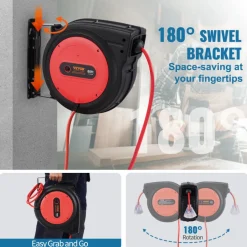 VEVOR Retractable Extension Cord Reel, 80 FT, Heavy Duty 12AWG/3C SJTOW Retractable Power Cord with Lighted Triple Tap Outlet, 15 Amp Circuit Breaker 180° Swivel Bracket for Ceiling or Wall Mount