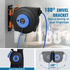 VEVOR Retractable Extension Cord Reel, 30 FT, Heavy Duty 16AWG/3C SJTOW Retractable Power Cord Reel with Lighted Triple Tap Outlet 10 Amp Circuit Breaker 4.5FT Lead-in Cord, for Ceiling or Wall Mount