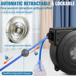 VEVOR Retractable Extension Cord Reel, 30 FT, Heavy Duty 16AWG/3C SJTOW Retractable Power Cord Reel with Lighted Triple Tap Outlet 10 Amp Circuit Breaker 4.5FT Lead-in Cord, for Ceiling or Wall Mount