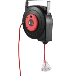 VEVOR Retractable Extension Cord Reel, 45 FT, Heavy Duty 12AWG/3C SJTOW Retractable Power Cord with Lighted Triple Tap Outlet, 15 Amp Circuit Breaker 180° Swivel Bracket for Ceiling or Wall Mount