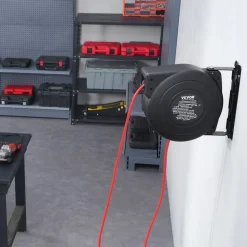 VEVOR Retractable Extension Cord Reel, 45 FT, Heavy Duty 12AWG/3C SJTOW Retractable Power Cord with Lighted Triple Tap Outlet, 15 Amp Circuit Breaker 180° Swivel Bracket for Ceiling or Wall Mount