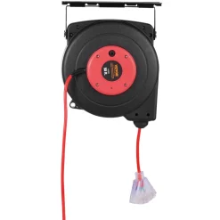 VEVOR Retractable Extension Cord Reel, 45 FT, Heavy Duty 12AWG/3C SJTOW Retractable Power Cord with Lighted Triple Tap Outlet, 15 Amp Circuit Breaker 180° Swivel Bracket for Ceiling or Wall Mount
