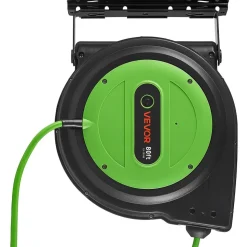 VEVOR Retractable Extension Cord Reel 80FT Heavy Duty 12AWG/3C SJTOW Green, for Ceiling/Wall Mount, 15A Circuit Breaker, Automatic Retractable Power Cord, Lighted Triple Tap, with 180° Swivel Bracket