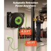 VEVOR Retractable Extension Cord Reel 65FT Heavy Duty 12AWG/3C SJTOW Black, for Ceiling/Wall Mount, 15A Circuit Breaker, Automatic Retractable Power Cord, Lighted Triple Tap, with 180° Swivel Bracket