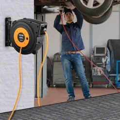 VEVOR Retractable Extension Reel, Heavy Duty 12AWG/3C SJTOW Power Cord 45 FT 12AWG, Black Tested toStandards