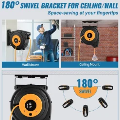 VEVOR Retractable Extension Reel, Heavy Duty 12AWG/3C SJTOW Power Cord 45 FT 12AWG, Black Tested toStandards