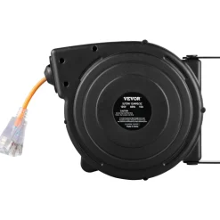 VEVOR Retractable Extension Reel, Heavy Duty 12AWG/3C SJTOW Power Cord 45 FT 12AWG, Black Tested toStandards