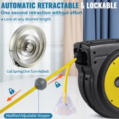 VEVOR Retractable Extension Cord Reel 50FT Heavy Duty 14AWG/3C SJTOW Black, for Ceiling/Wall Mount, 13A Circuit Breaker, Automatic Retractable Power Cord, Lighted Triple Tap, with 180° Swivel Bracket