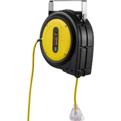 VEVOR Retractable Extension Cord Reel 50FT Heavy Duty 14AWG/3C SJTOW Black, for Ceiling/Wall Mount, 13A Circuit Breaker, Automatic Retractable Power Cord, Lighted Triple Tap, with 180° Swivel Bracket