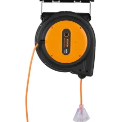 VEVOR Retractable Extension Cord Reel, 65 FT, Heavy Duty 12AWG/3C SJTOW Retractable Power Cord with Lighted Triple Tap Outlet, 15 Amp Circuit Breaker 180° Swivel Bracket for Ceiling or Wall Mount