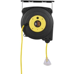 VEVOR Retractable Extension Cord Reel, 45 FT, Heavy Duty 12AWG/3C SJTOW Retractable Power Cord with Lighted Triple Tap Outlet, 15 Amp Circuit Breaker 180° Swivel Bracket for Ceiling or Wall Mount