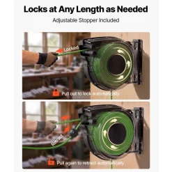 VEVOR Retractable Extension Cord Reel 75FT Heavy Duty 14AWG/3C SJTOW Green, for Ceiling/Wall Mount, 13A Circuit Breaker, Automatic Retractable Power Cord, Lighted Triple Tap, with 180° Swivel Bracket