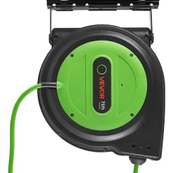 VEVOR Retractable Extension Cord Reel 75FT Heavy Duty 14AWG/3C SJTOW Green, for Ceiling/Wall Mount, 13A Circuit Breaker, Automatic Retractable Power Cord, Lighted Triple Tap, with 180° Swivel Bracket