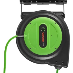 VEVOR Retractable Extension Cord Reel 65FT Heavy Duty 12AWG/3C SJTOW Green, for Ceiling/Wall Mount, 15A Circuit Breaker, Automatic Retractable Power Cord, Lighted Triple Tap, with 180° Swivel Bracket