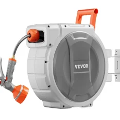 VEVOR Retractable Garden Hose Reel, 1/2 Inch x 145 ft Wall Mounted Hose Reel, Heavy Duty Garden Hose Reel with 9 Patterns Nozzle, Any Length Lock, Upgraded Slow Return System and 180°Swivel Bracket