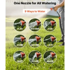 VEVOR Retractable Garden Hose Reel, 1/2 in x 130 ft, Wall Mounted Hose Reel with 9-Function Sprayer Nozzle and 180° Swivel Bracket, Any Length Lock, Automatic Slow Rewind System, for Garden Watering