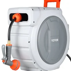 VEVOR Retractable Garden Hose Reel, 1/2 in x 130 ft, Wall Mounted Hose Reel with 9-Function Sprayer Nozzle and 180° Swivel Bracket, Any Length Lock, Automatic Slow Rewind System, for Garden Watering