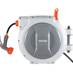 VEVOR Retractable Garden Hose Reel, 1/2 in x 130 ft, Wall Mounted Hose Reel with 9-Function Sprayer Nozzle and 180° Swivel Bracket, Any Length Lock, Automatic Slow Rewind System, for Garden Watering