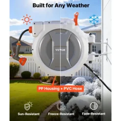 VEVOR Retractable Garden Hose Reel, 1/2 in x 130 ft, Wall Mounted Hose Reel with 9-Function Sprayer Nozzle and 180° Swivel Bracket, Any Length Lock, Automatic Slow Rewind System, for Garden Watering