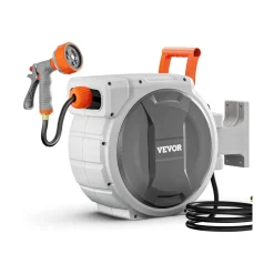 VEVOR Retractable Garden Hose Reel, 1/2 in x 100 ft, Wall Mounted Hose Reel with 9-Function Sprayer Nozzle and 180° Swivel Bracket, Any Length Lock, Automatic Slow Rewind System, for Garden Watering