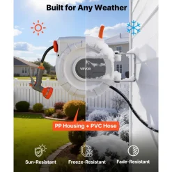VEVOR Retractable Garden Hose Reel, 1/2 in x 50 ft, Wall Mounted Hose Reel with 9-Function Sprayer Nozzle and 180° Swivel Bracket, Any Length Lock, Automatic Slow Rewind System, for Garden Watering
