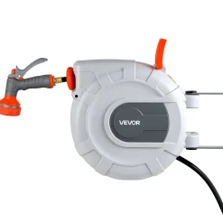 VEVOR Retractable Garden Hose Reel, 1/2 in x 50 ft, Wall Mounted Hose Reel with 9-Function Sprayer Nozzle and 180° Swivel Bracket, Any Length Lock, Automatic Slow Rewind System, for Garden Watering