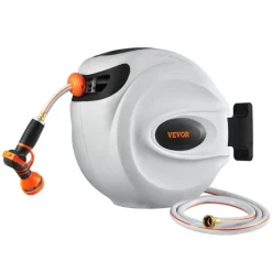 VEVOR Retractable Hose Reel, 130 ft x 1/2 inch, 180° Swivel Bracket Wall-Mounted, Garden Water Hose Reel with 9-Pattern Nozzle, Automatic Rewind, Lock at Any Length, and Slow Return System