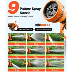 VEVOR Retractable Hose Reel, 100 ft x 1/2 inch, 180° Swivel Bracket Wall-Mounted, Garden Water Hose Reel with 9-Pattern Nozzle, Automatic Rewind, Lock at Any Length, and Slow Return System