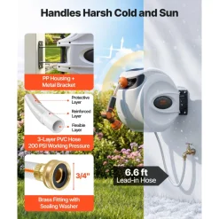VEVOR Retractable Hose Reel, 100 ft x 1/2 inch, 180° Swivel Bracket Wall-Mounted, Garden Water Hose Reel with 9-Pattern Nozzle, Automatic Rewind, Lock at Any Length, and Slow Return System