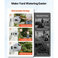 VEVOR Retractable Hose Reel, 100 ft x 1/2 inch, 180° Swivel Bracket Wall-Mounted, Garden Water Hose Reel with 9-Pattern Nozzle, Automatic Rewind, Lock at Any Length, and Slow Return System