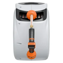 VEVOR Retractable Hose Reel, 100 ft x 1/2 inch, 180° Swivel Bracket Wall-Mounted, Garden Water Hose Reel with 9-Pattern Nozzle, Automatic Rewind, Lock at Any Length, and Slow Return System