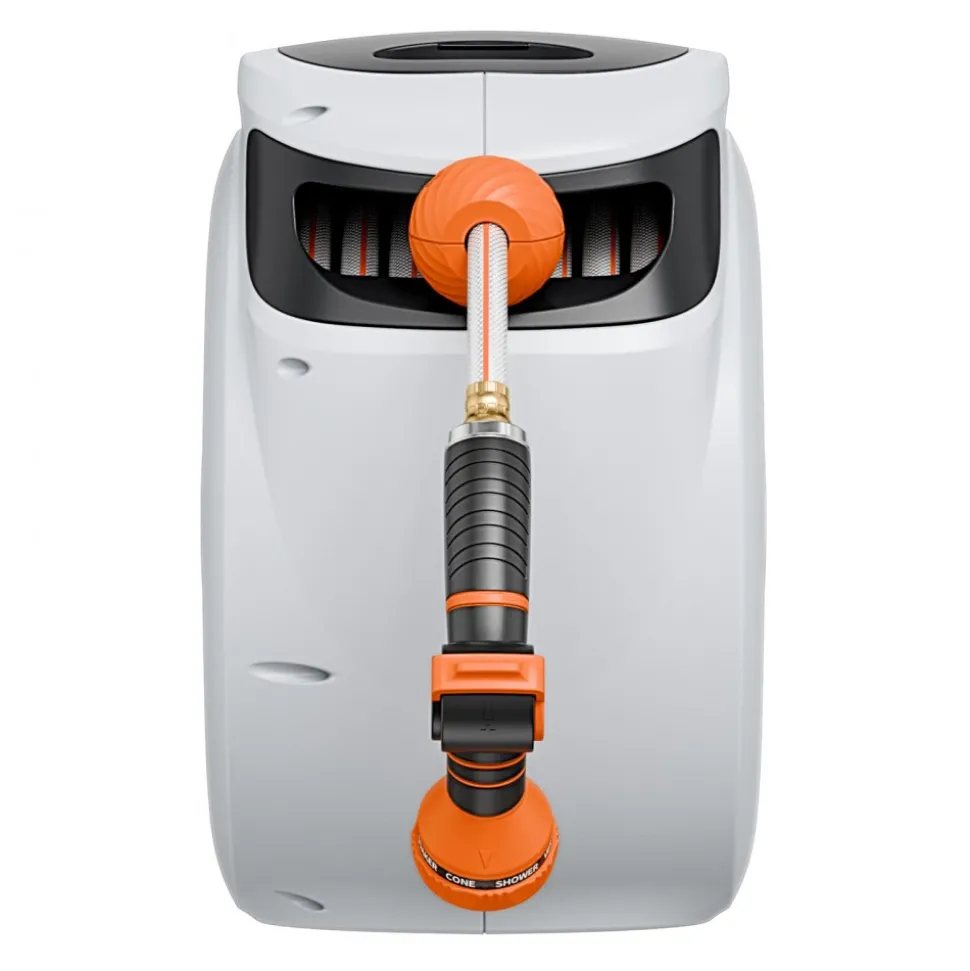 VEVOR Retractable Hose Reel, 100 ft x 1/2 inch, 180° Swivel Bracket Wall-Mounted, Garden Water Hose Reel with 9-Pattern Nozzle, Automatic Rewind, Lock at Any Length, and Slow Return System