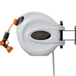 VEVOR Retractable Hose Reel, 84 ft x 5/8 inch, 180° Swivel Bracket Wall-Mounted, Garden Water Hose Reel with 9-Pattern Nozzle, Automatic Rewind, Lock at Any Length, and Slow Return System