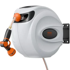 VEVOR Retractable Hose Reel, 84 ft x 5/8 inch, 180° Swivel Bracket Wall-Mounted, Garden Water Hose Reel with 9-Pattern Nozzle, Automatic Rewind, Lock at Any Length, and Slow Return System