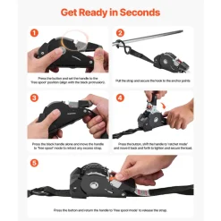 VEVOR Retractable Ratchet Straps, 1 in x 10 ft, Tie Down Straps with S Hooks, 1200 lbs Break Strength, 4 Soft Loops, Tie Down Ratcheting for Moving, Trailers, Motorcycles, Kayaks, Car Roof, 4 Pack
