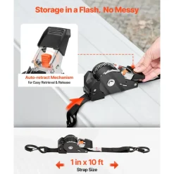 VEVOR Retractable Ratchet Straps, 1 in x 10 ft, Tie Down Straps with S Hooks, 1200 lbs Break Strength, 4 Soft Loops, Tie Down Ratcheting for Moving, Trailers, Motorcycles, Kayaks, Car Roof, 4 Pack