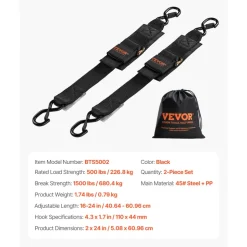 VEVOR Retractable Ratchet Straps, 2 in x 2 ft Ratchet Tie Down Straps with Security Lock S Hooks, 2 Pack Heavy Duty Ratchet Tie Down Straps with 1500 lbs Break Strength, for Trailers, Vehicles, Boat