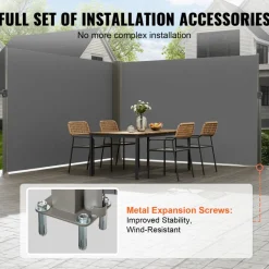 VEVOR Retractable Side Awning, 79''x 236'' Outdoor Privacy Screen, 180g Polyester Water-proof Retractable Patio Screen, UV 30+ Room Divider Wind Screen for Patio, Backyard, Balcony, Gray