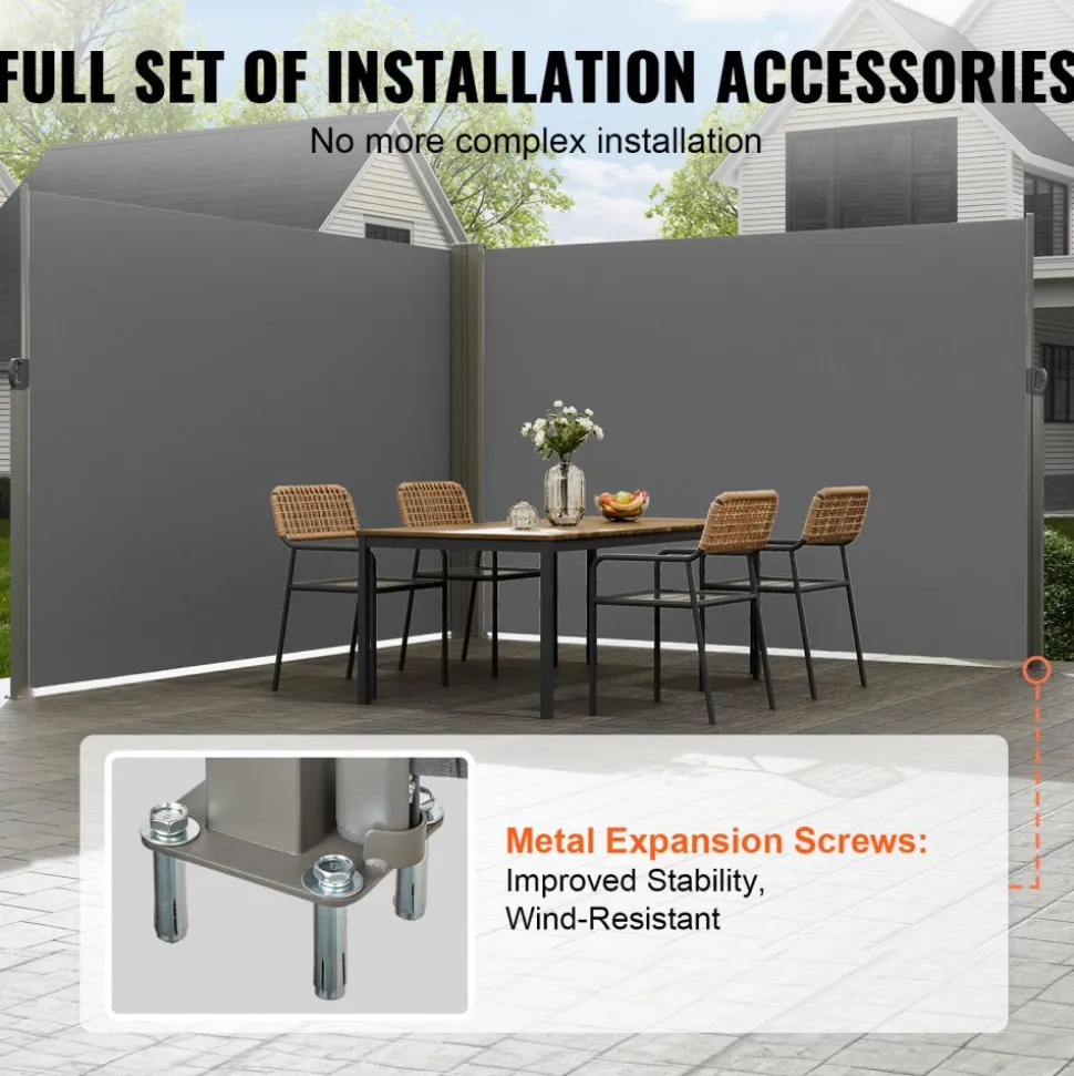 VEVOR Retractable Side Awning, 79''x 236'' Outdoor Privacy Screen, 180g Polyester Water-proof Retractable Patio Screen, UV 30+ Room Divider Wind Screen for Patio, Backyard, Balcony, Gray