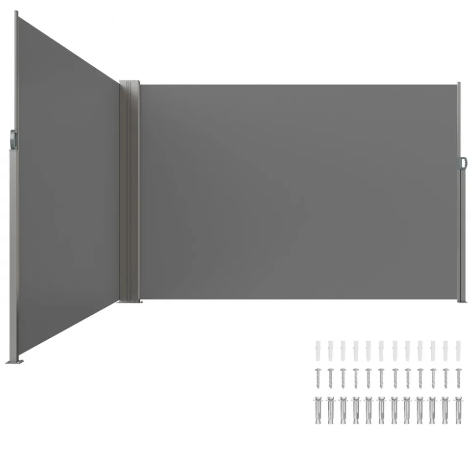 VEVOR Retractable Side Awning, 79''x 236'' Outdoor Privacy Screen, 180g Polyester Water-proof Retractable Patio Screen, UV 30+ Room Divider Wind Screen for Patio, Backyard, Balcony, Gray