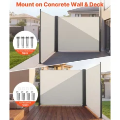 VEVOR Retractable Side Awning, 71''x 118'' Aluminum Outdoor Privacy Screen, 280g Polyester Water-proof Retractable Patio Screen, UV 30+ Room Divider Wind Screen for Patio, Backyard, Balcony, Gray