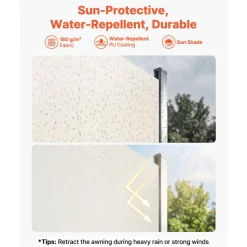 VEVOR Retractable Side Awning, 71''x 118'' Aluminum Outdoor Privacy Screen, 280g Polyester Water-proof Retractable Patio Screen, UV 30+ Room Divider Wind Screen for Patio, Backyard, Balcony, Gray
