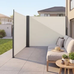 VEVOR Retractable Side Awning, 71''x 118'' Aluminum Outdoor Privacy Screen, 280g Polyester Water-proof Retractable Patio Screen, UV 30+ Room Divider Wind Screen for Patio, Backyard, Balcony, Gray