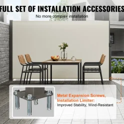 VEVOR Retractable Side Awning, 71''x 138'' Outdoor Privacy Screen, 180g Polyester Water-proof Retractable Patio Screen, UV 30+ Room Divider Wind Screen for Patio, Backyard, Balcony, Gray