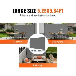 VEVOR Retractable Side Awning, 63''x 118'' Aluminum Outdoor Privacy Screen, 280g Polyester Water-proof Retractable Patio Screen, UV 30+ Room Divider Wind Screen for Patio, Backyard, Balcony, Gray