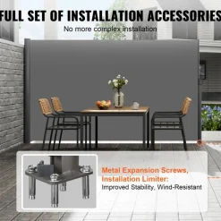 VEVOR Retractable Side Awning, 63''x 118'' Aluminum Outdoor Privacy Screen, 280g Polyester Water-proof Retractable Patio Screen, UV 30+ Room Divider Wind Screen for Patio, Backyard, Balcony, Gray