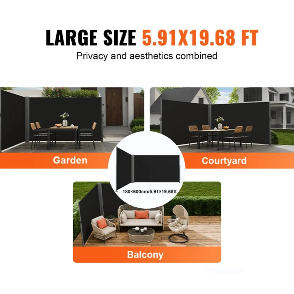 VEVOR Retractable Side Awning, 71''x 138'' Outdoor Privacy Screen, 180g Polyester Water-proof Retractable Patio Screen, UV 30+ Room Divider Wind Screen for Patio, Backyard, Balcony, Beige